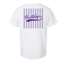 Load image into Gallery viewer, Bulldogs Script Striped Comfort Colors T-Shirt
