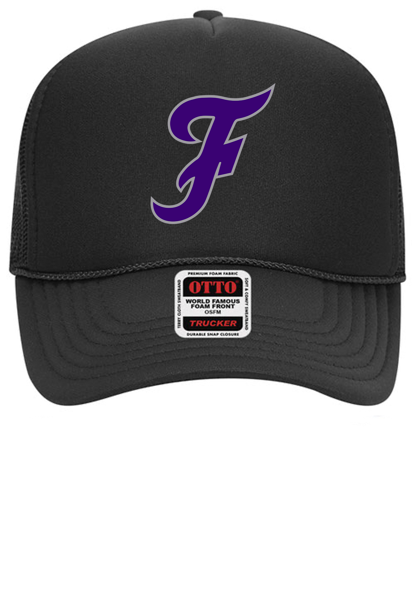 'F' Trucker Hat - Purple/Grey Logo